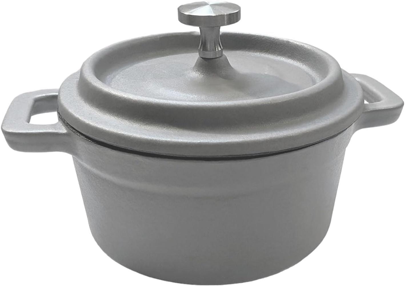 osoltus Mini Cocotte Bratentopf klein - Gusseisen ofenfest 10cm hellgrau Bild 1