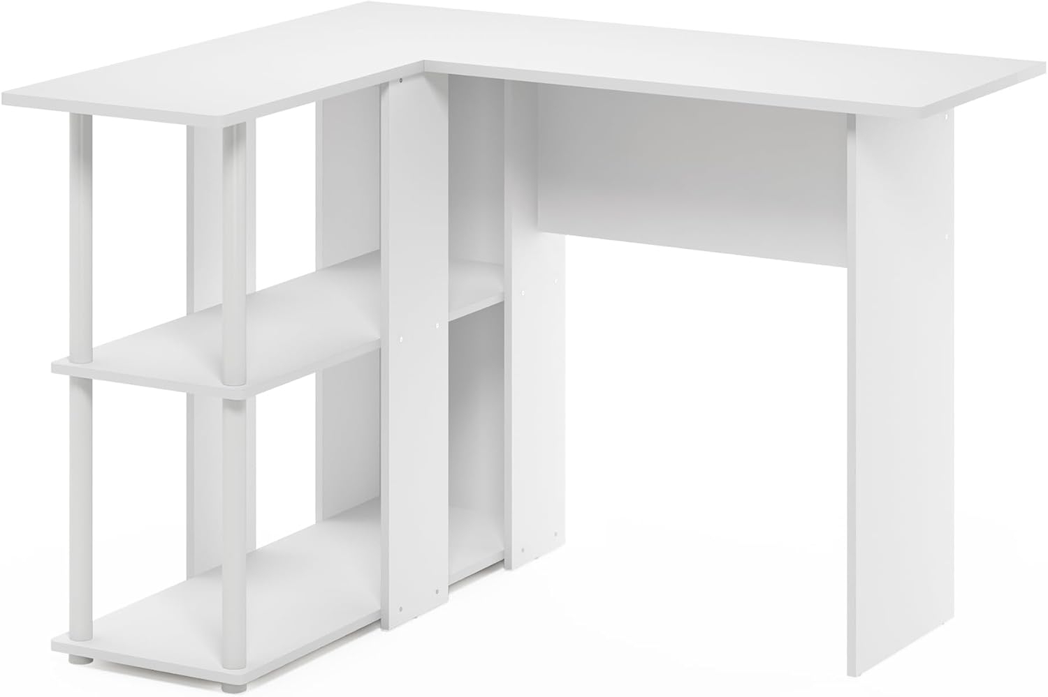 Furinno Abbott L-förmiger Schreibtisch mit Bücherregal, Weiß/Weiß Bild 1