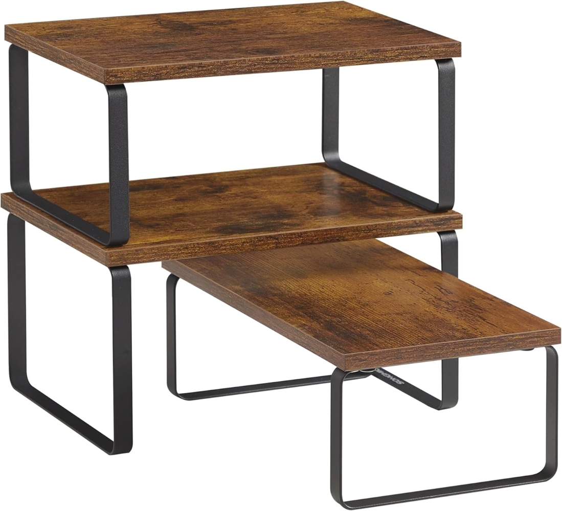 Gewürzregal, 3er Set Küchen-Organizer, Küchenregal, stapelbar, erweiterbar, Metall und Holzspanplatte, braun-schwarz Bild 1