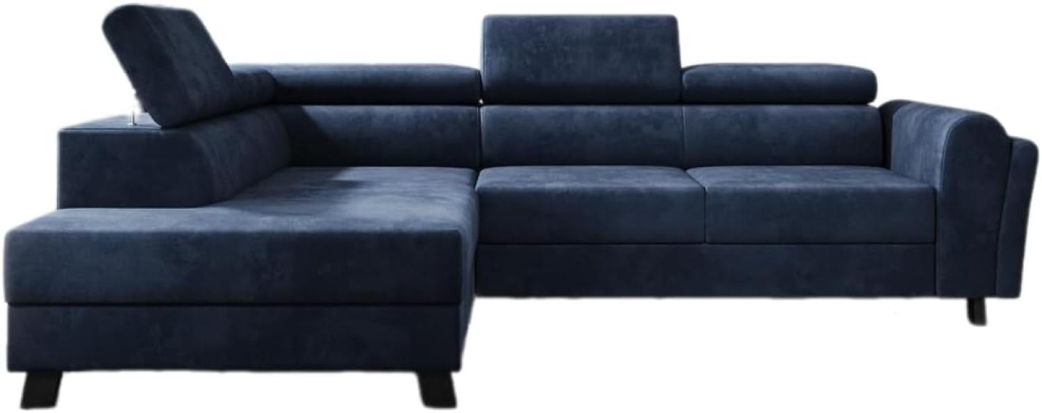 Designer Sofa Kira mit Schlaf- und Klappfunktion Samt Blau Links Bild 1