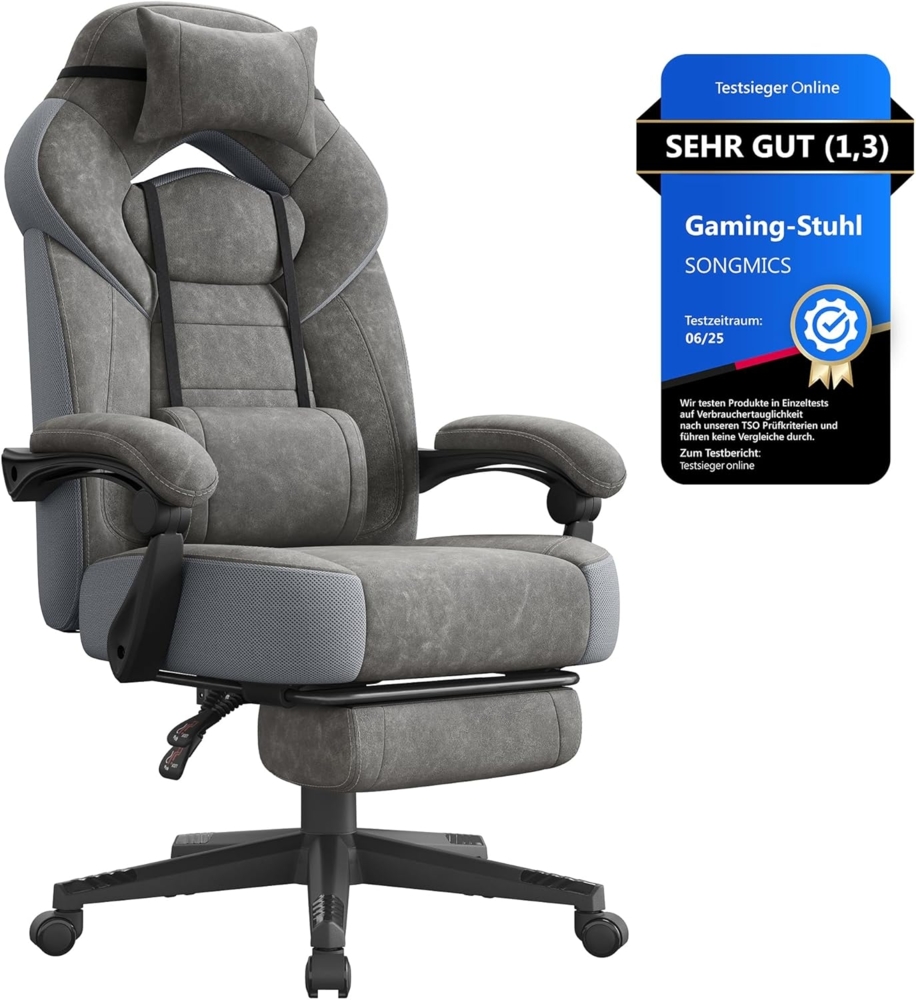 SONGMICS Gaming-Stuhl, Bürostuhl, Computerstuhl, ergonomisches Design, mit Fußstütze, verstellbares Kopfkissen Bild 1