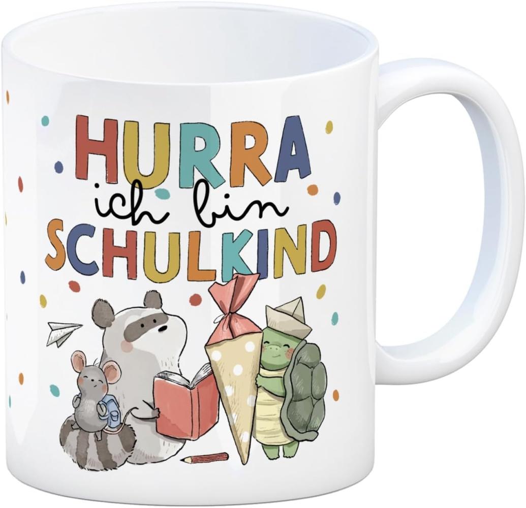 speecheese Tasse Tiere zur Einschulung Kaffeebecher mit Spruch Hurra ich bin Schulkind Bild 1