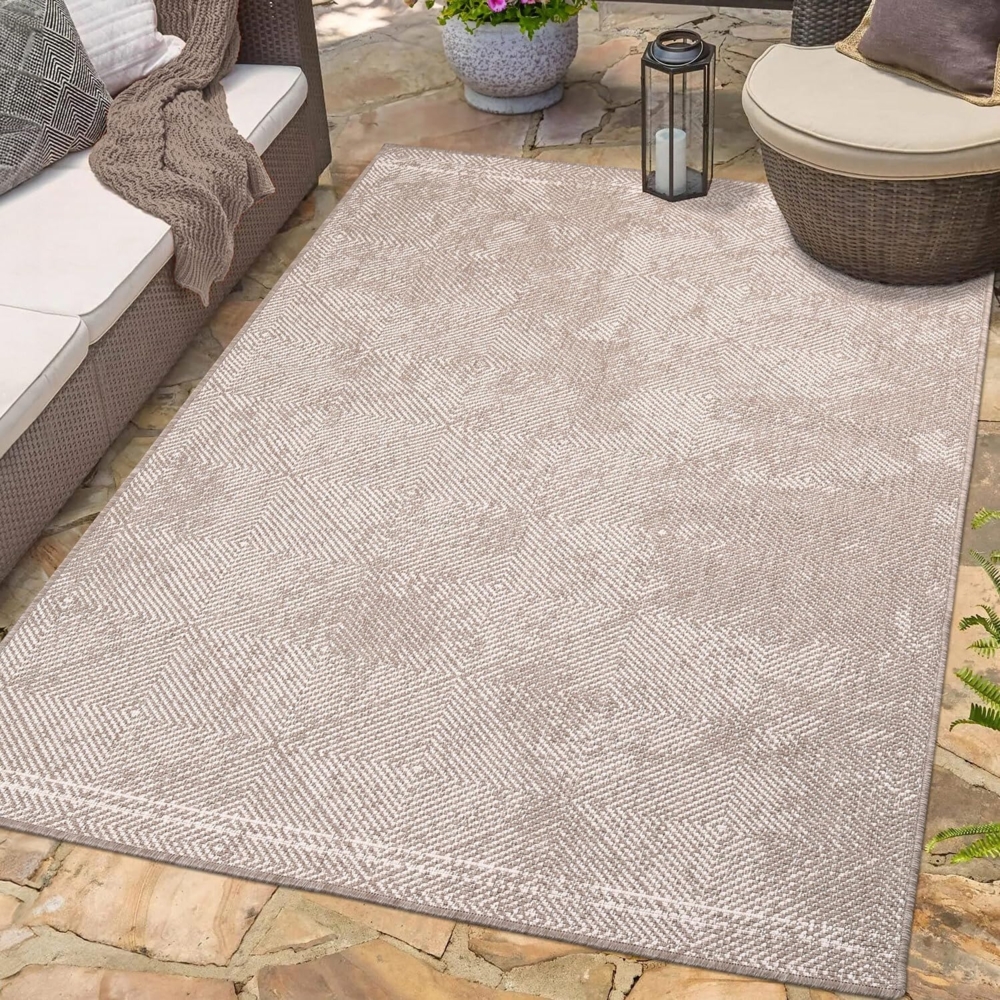 carpet city In- & Outdoor-Teppich Beige - Wendeteppich - 200x290 cm - Rauten-Muster - Wetterbeständig für Balkon, Terrasse - Teppiche Modern Indoor Wohnzimmer, Küche Bild 1