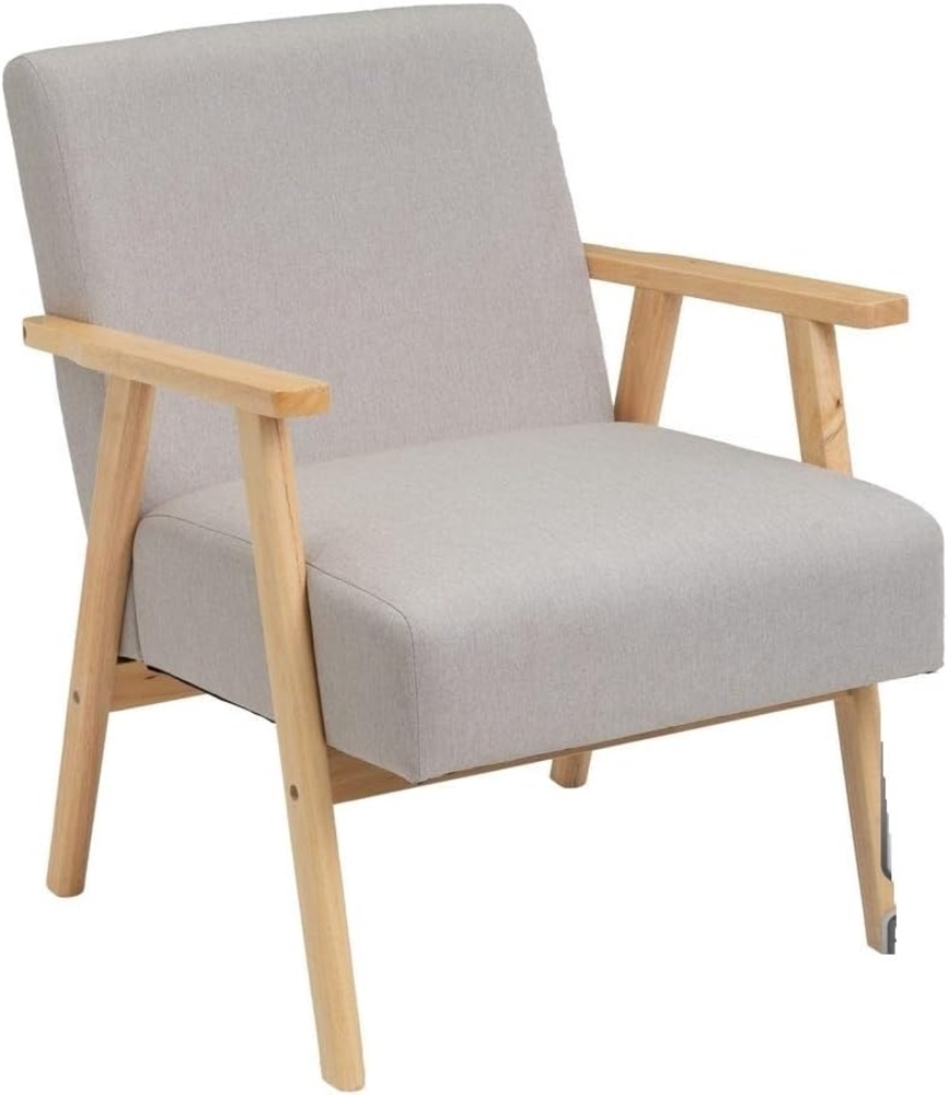 DRW Vintage-Sessel aus Stoff und Holz in Beige und Natur Bild 1