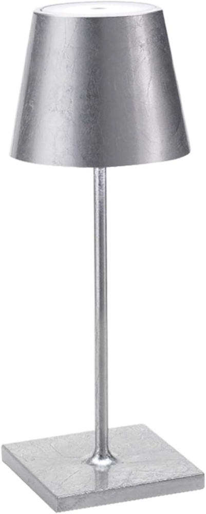 Zafferano Poldina Pro Mini - Dimmbare LED-Tischlampe aus Aluminium, Schutzart IP54, Verwendung im Innen-/Außenbereich, Kontaktladestation, H30cm, EU-Stecker (Blattsilber) Bild 1