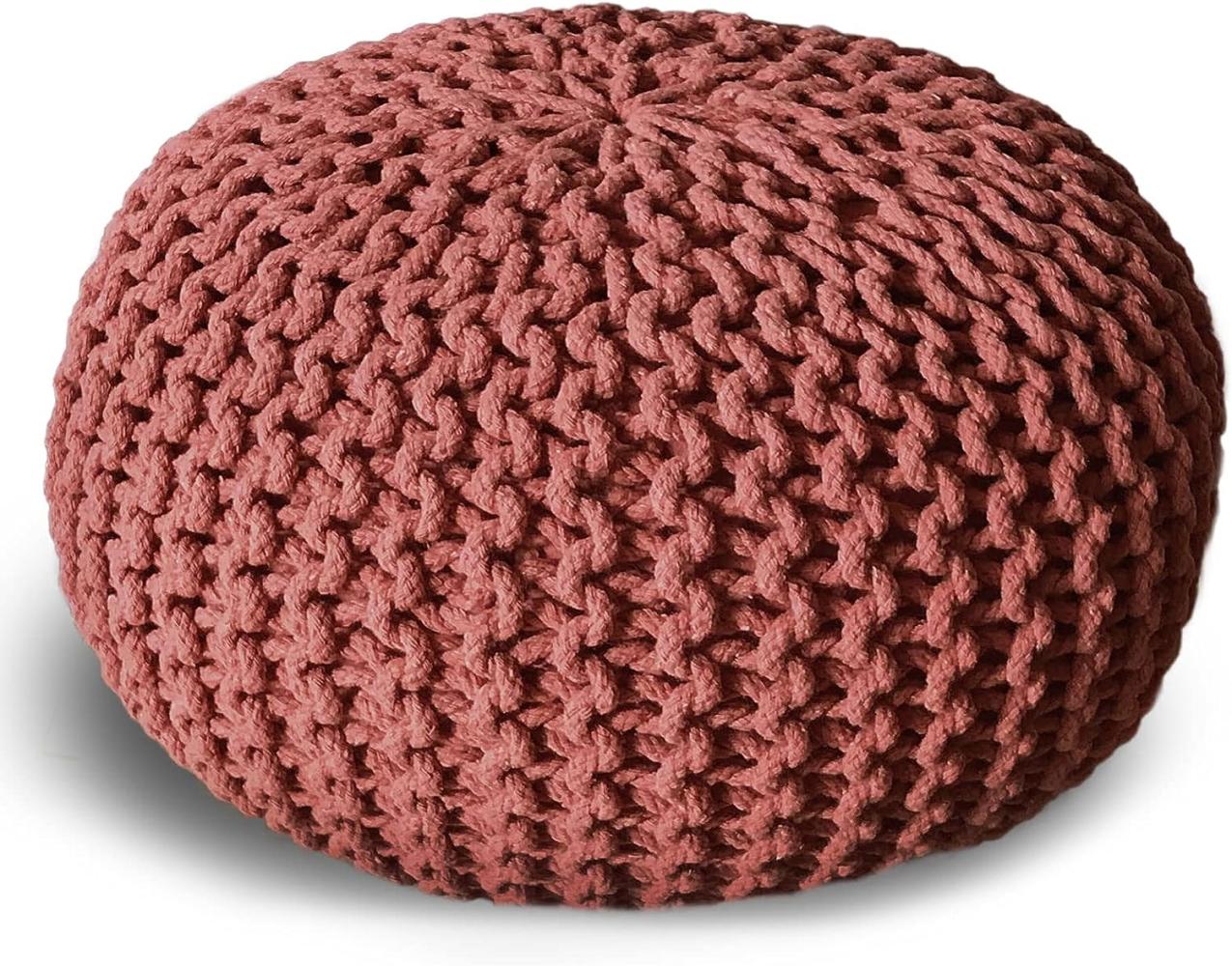 casamia Pouf Ø 55 o. 45 cm Sitzpouf Strickhocker Sitzpouf Bodenkissen nachhaltig Grobstrick Optik Größe ø 45 cm, Farbe Terracotta Bild 1