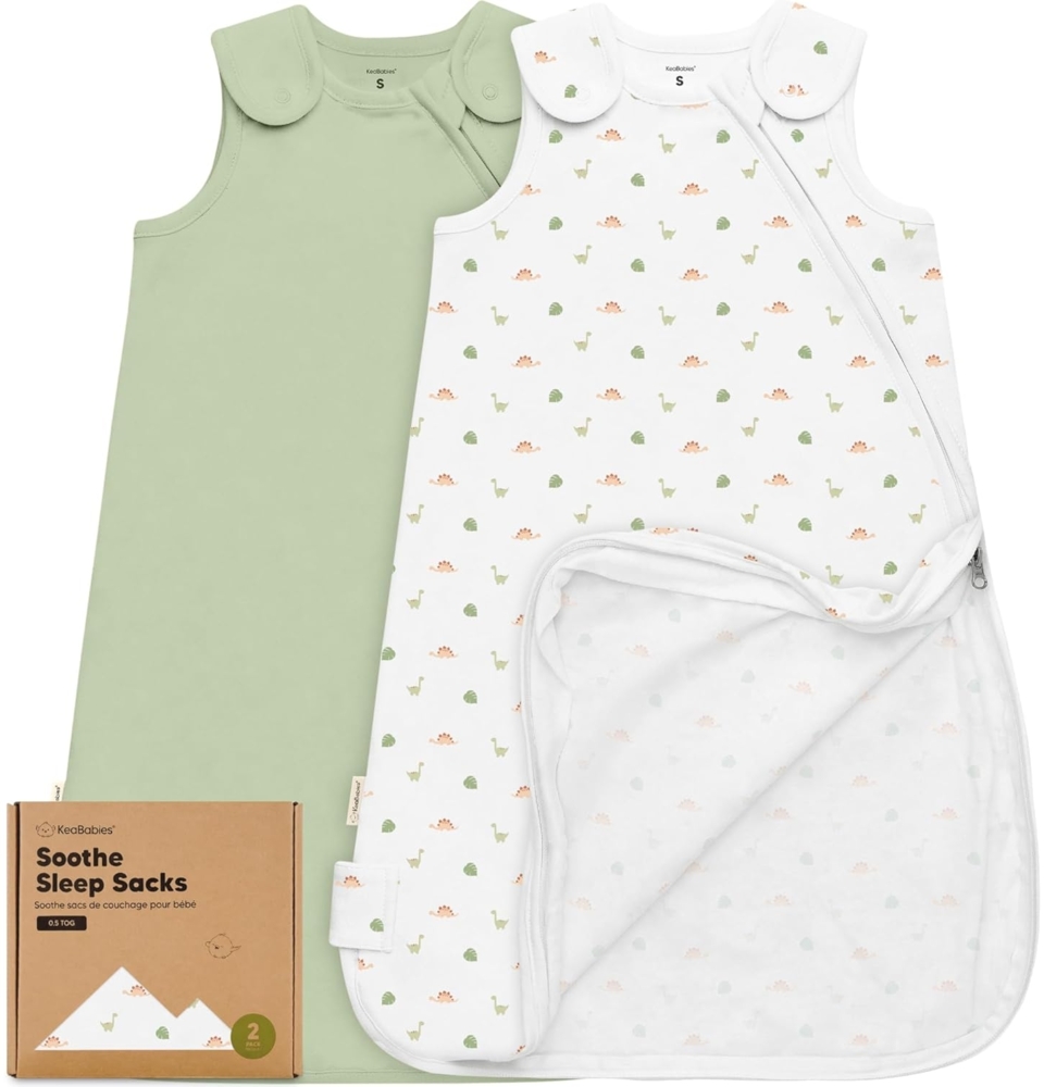 KeaBabies 2er-Pack Bio-Schlafsäcke 100% Baumwolle – Babyschlafsack, tragbare Babydecke, Schlafsack für Babys, Pucksack für Kleinkinder, Neugeborene, Säuglingsschlafsack, Mädchen, Junge (Roarsome, S) Bild 1