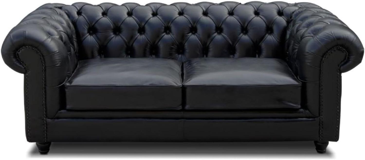 Casa Padrino Luxus Chesterfield Leder Sofa Vintage Schwarz 200 x 100 x H. 80 cm - Echtleder Wohnzimmer Sofa - Wohnzimmer Möbel - Chesterfield Möbel - Luxus Möbel - Luxus Wohnzimmer Einrichtung Bild 1