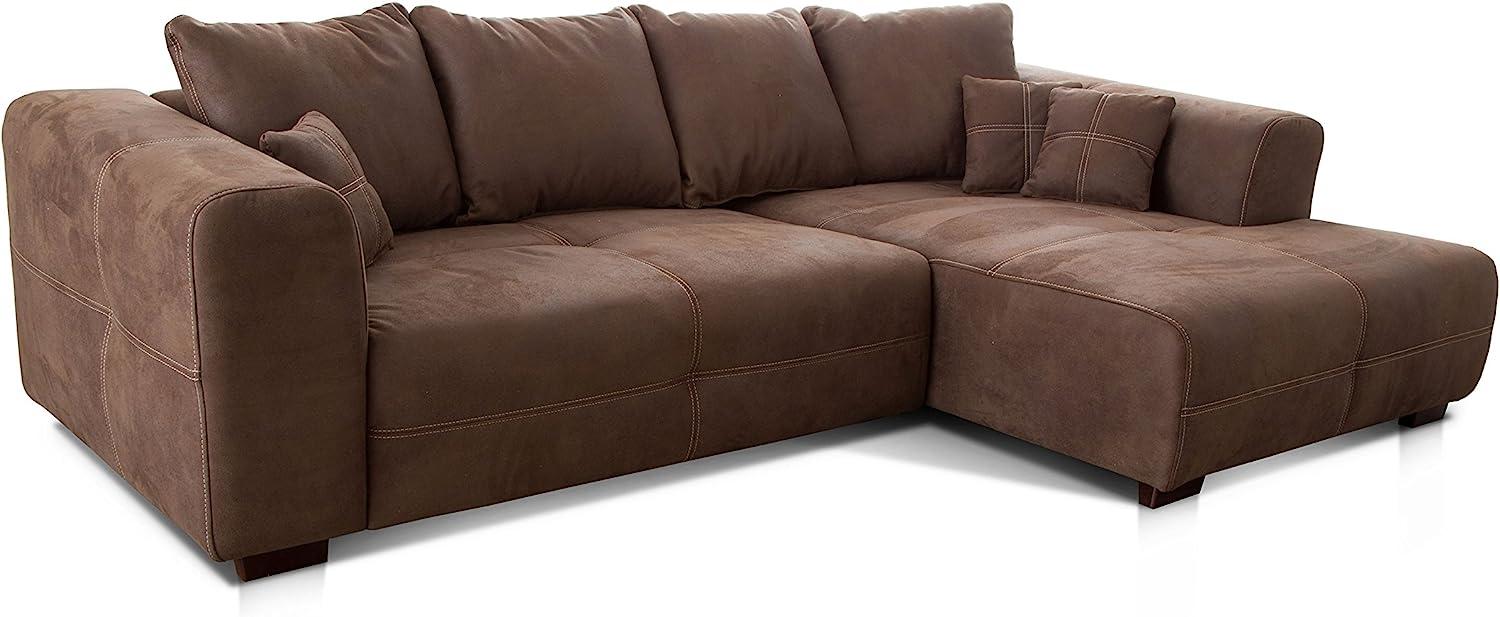 Cavadore Ecksofa Mavericco / XXL Eckcouch Inkl. Rückenkissen und Zierkissen / Longchair rechts / Industrial Style / 285 x 69 x 170 (BxHxT) / Mikrofaser Braun Bild 1