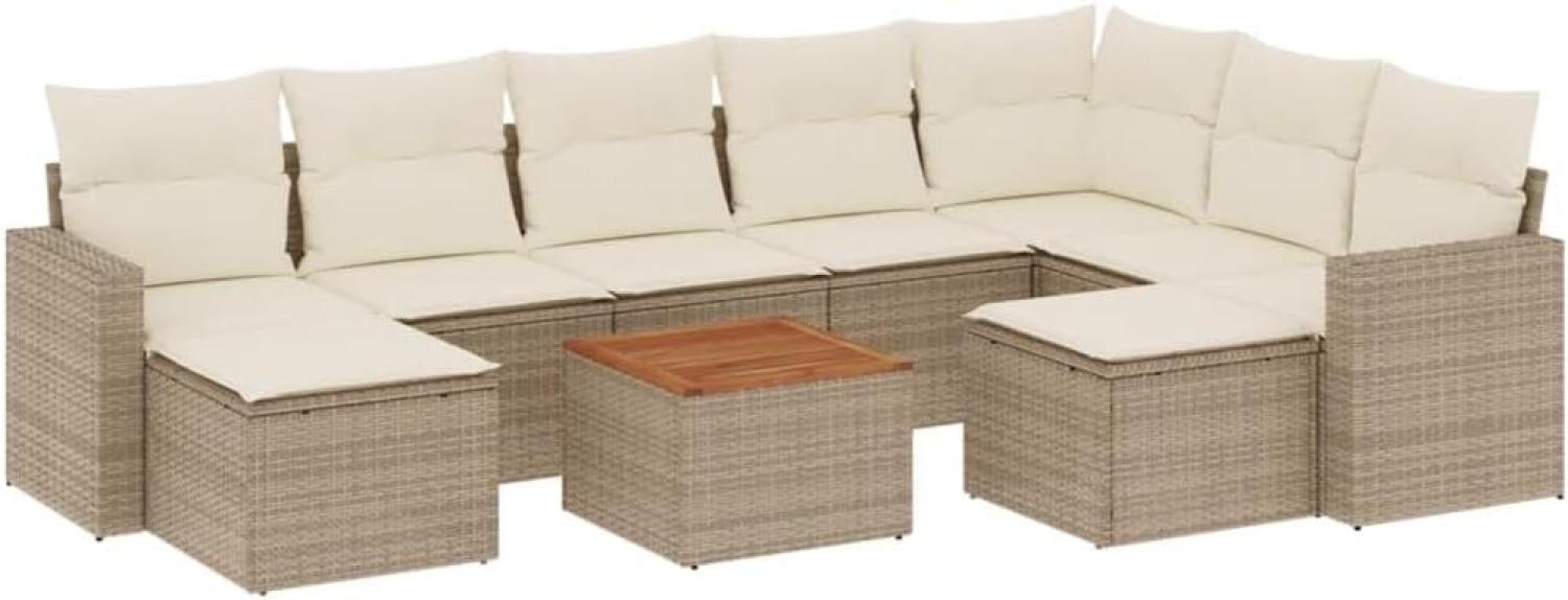 vidaXL 10-tlg. Garten-Sofagarnitur mit Kissen Beige Poly Rattan 3224406 Bild 1