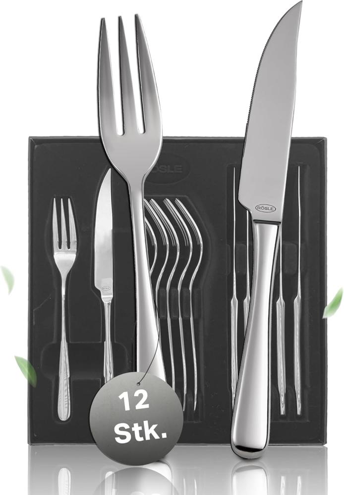 RÖSLE ELEGANCE Steak Besteck 12 teilig Besteck Set hochglanz mit Steakmessern und Gabeln für 6 Personen aus Edelstahl Bild 1