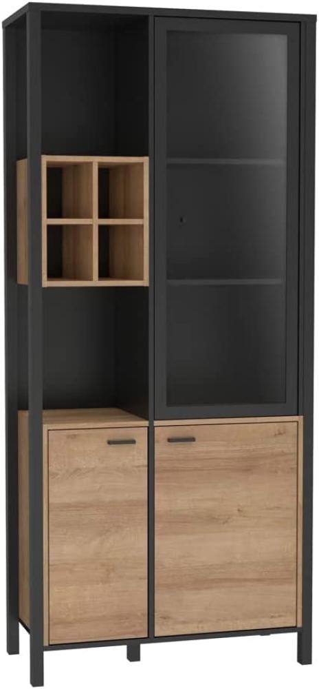 Vitrine Hector 8 Schwarz Riviera Eiche 87 x 194 x 41 cm LED Glasvitrine Schrank ohne Beleuchtung Bild 1