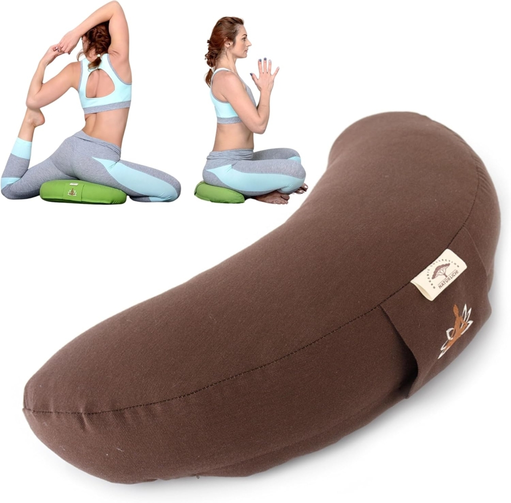 SEI Design Yogakissen Meditationskissen Yogakissen Halbmond mit Buchweizenschalen Füllung, gesticktes Motiv Bild 1