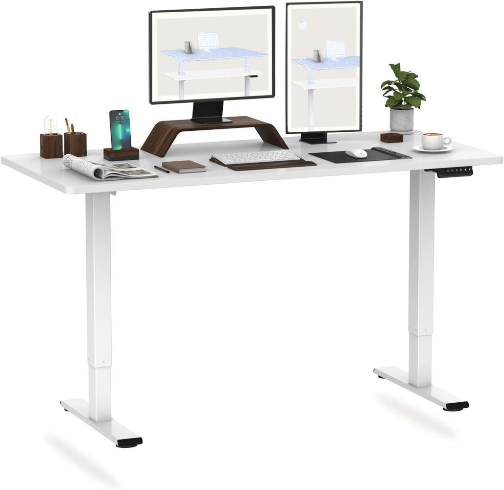 Flexispot Hemera Elektrisch Höhenverstellbarer Schreibtisch mit Tischplatte. Mit Memory-Steuerung und Softstart/-Stop& integriertes Anti-Kollisionssystem (160x80 cm, Weiß) Bild 1