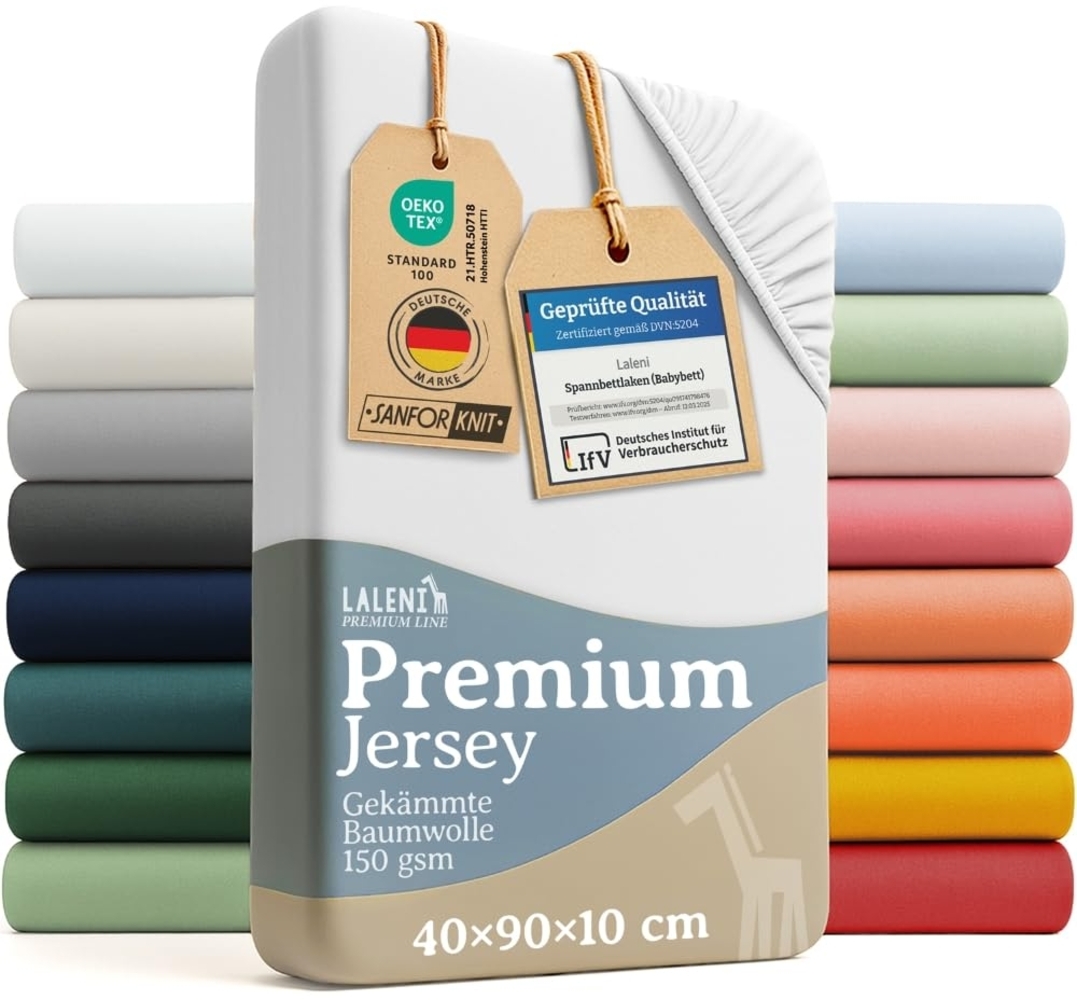 Laleni 2er-Set Premium Spannbettlaken Stubenwagen 40x90 cm - Oeko-Tex Zertifiziert, 100% Baumwolle, atmungsaktives Spannbetttuch Jersey Baby, 150 g/m², Weiß Bild 1