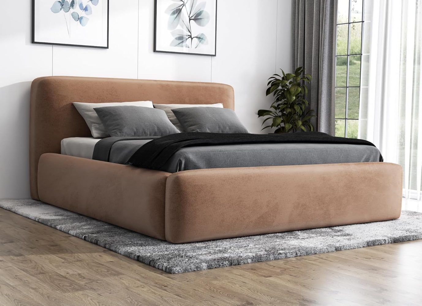 Polsterbett LUMO 180x200 mit Matratze, Bettkasten und Lattenrost. Farbe: Tabak 3 Bild 1