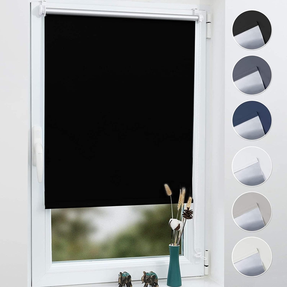 Grandekor Verdunklungsrollo ohne Bohren Schwarz 100x170 cm(Stoffbreite 96cm) Rollos für Fenster ohne Bohren & mit Bohren,Verdunkelungsrollo Thermorollo Klemmrollo Fensterrollo verdunkelung Bild 1