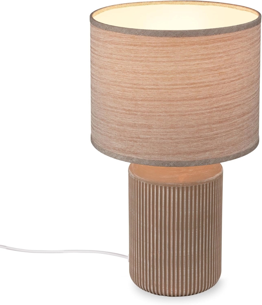 BRILONER - Tischlampe mit Stoffschirm, Kabelschalter, Keramikfuß, Lampe, Nachttischlampe, Tischleuchte, Dekolampe Flur, Bürolampe, Leselampe, Wohnzimmer, Schlafzimmer, 22x37,5 cm (DxH), Braun Bild 1
