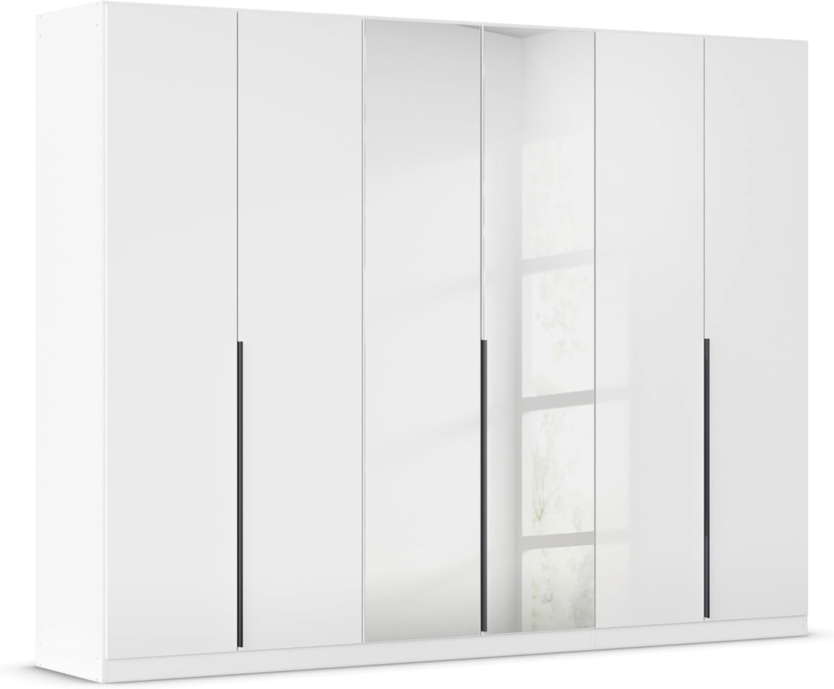 Rauch Möbel Alabama, Kleiderschrank, Garderobe, 6-türig, Spiegel, Zubehör Premium, 3 Kleiderstangen, 9 Einlegeböden, Schubladeneinsatz, Farbe Hochglanz Weiß/Weiß, Griff Grau metallic, 271 x 229 x 54 cm Bild 1
