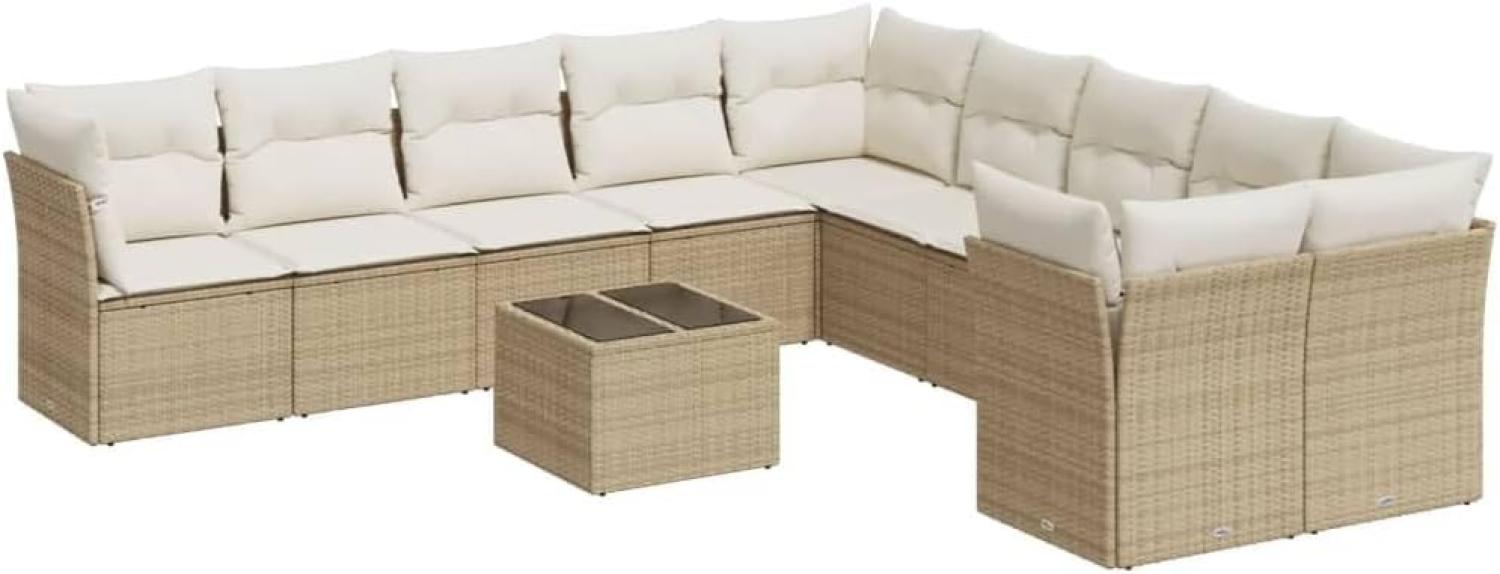 vidaXL 11-tlg. Garten-Sofagarnitur mit Kissen Beige Poly Rattan 3218248 Bild 1