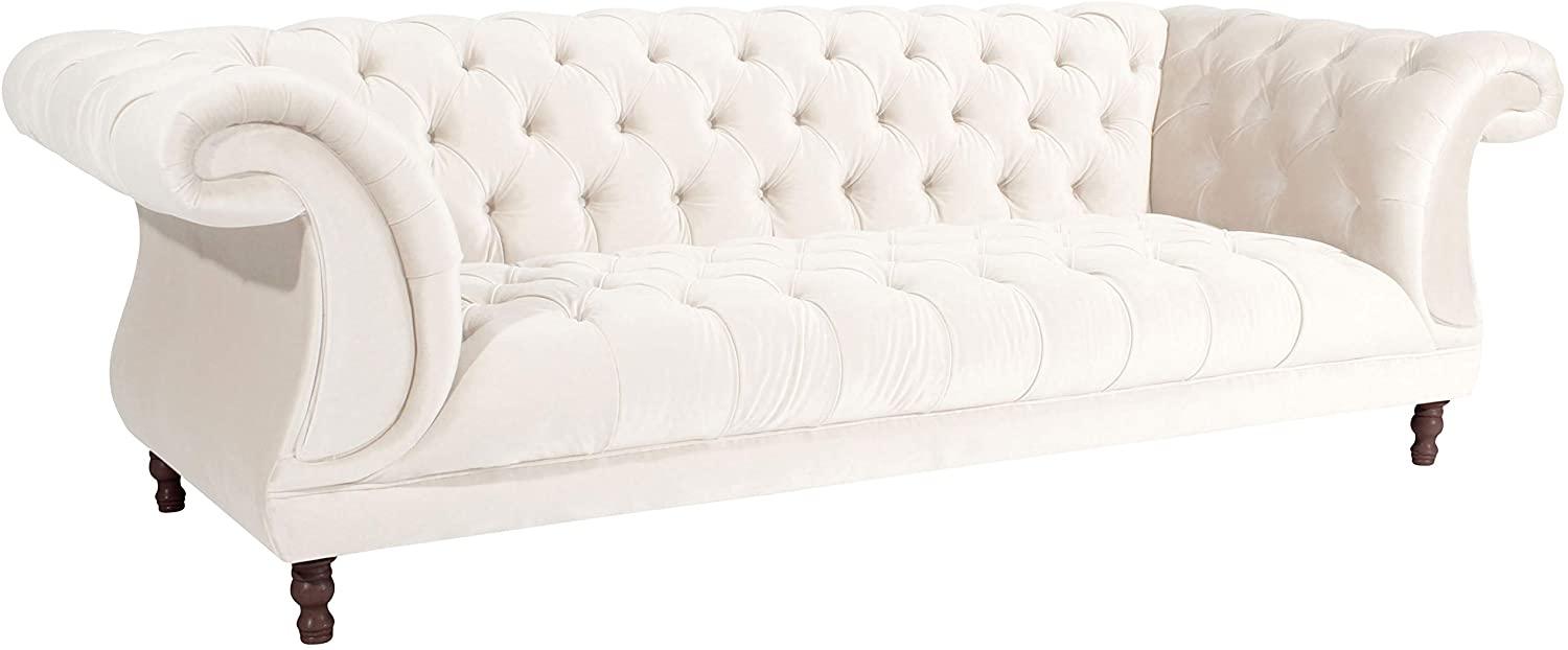 Ivette Sofa 3-Sitzer Samtvelours Creme Buche Nussbaumfarben Bild 1