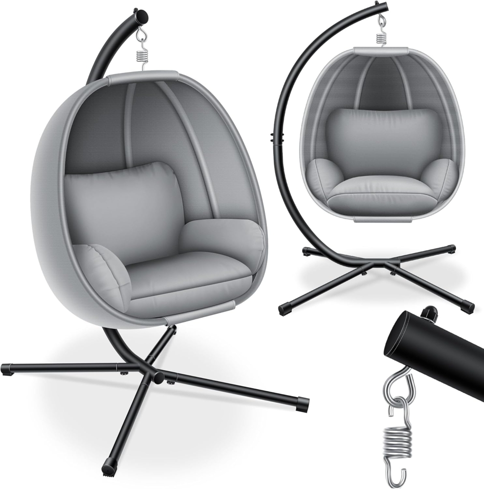 KESSER® 'Luxe' Hängesessel mit Gestell, inkl. Sitz- & Rückenkissen, Seitenpolsterung, grau, für Indoor & Outdoor, bis 150 kg belastbar Bild 1