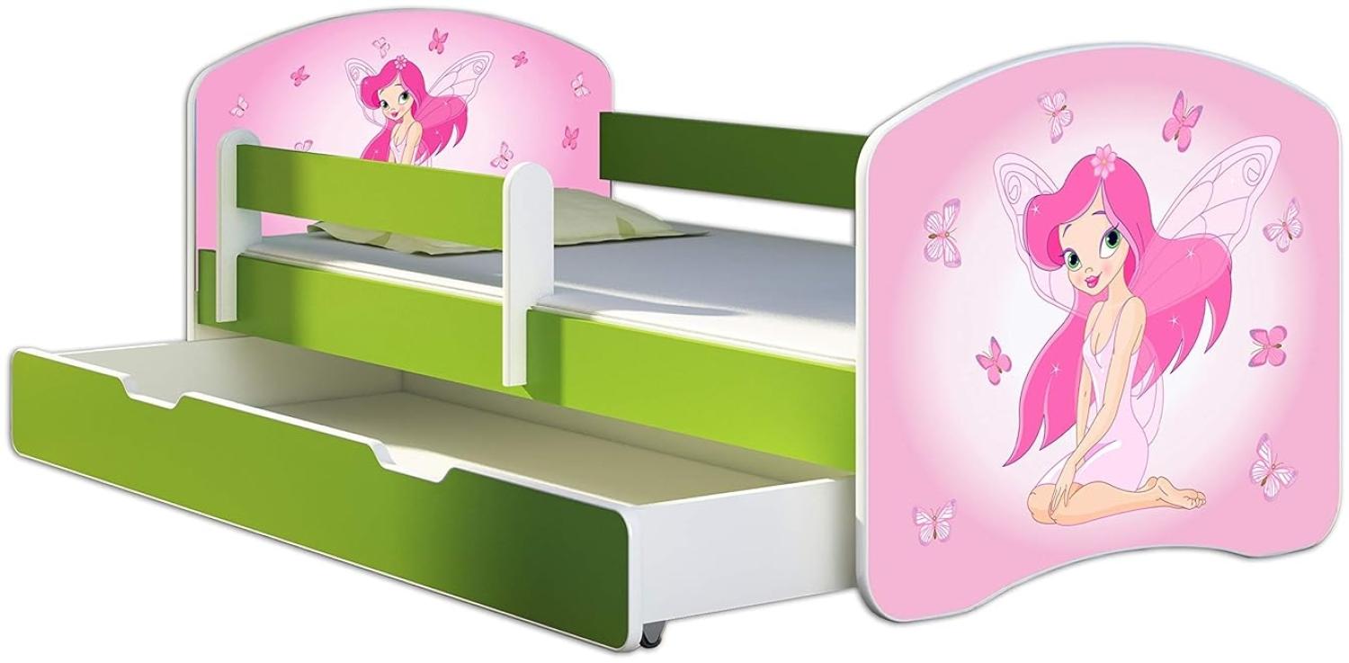 ACMA Kinderbett Jugendbett mit Einer Schublade und Matratze Grün mit Rausfallschutz Lattenrost II 140x70 160x80 180x80 (07 Rosa Fee, 160x80 + Bettkasten) Bild 1