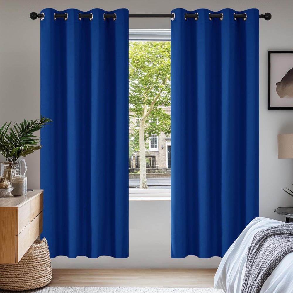 Deconovo Verdunkelungsvorhang mit Kälteschutz Gardinen Schlafzimmer Kälteschutzvorhang Blcikdicht, 183x117 cm(HöhexBreite), Königsblau, 2er Set Bild 1