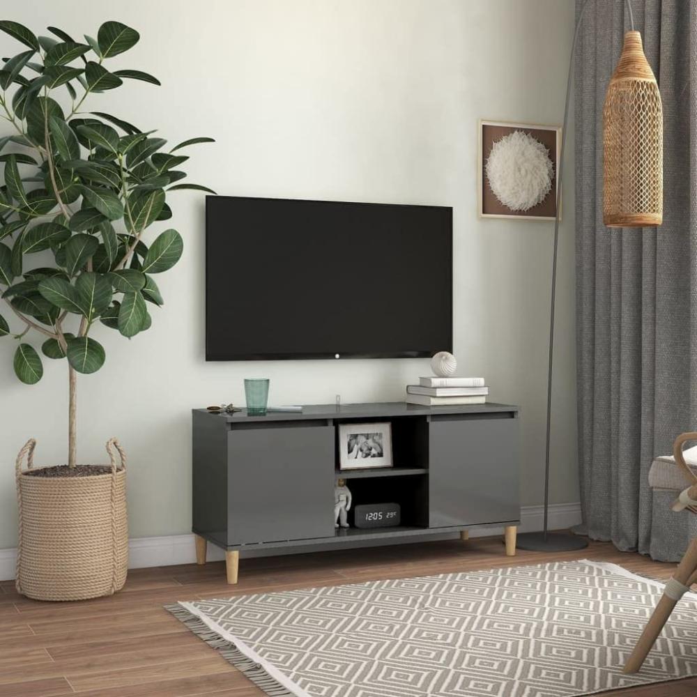 vidaXL TV-Schrank mit Massivholz-Beinen Hochglanz-Grau 103,5 x 35 x 50 cm Bild 1