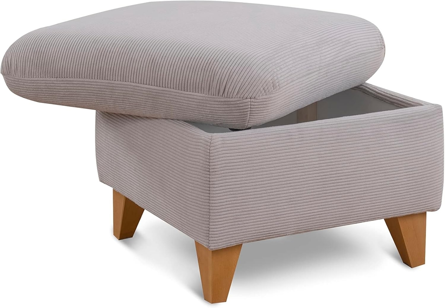 CAVADORE Stauraum-Hocker Trend / Skandinavischer Hocker mit eichefarbenen Holzfüßen / 249 x 86 x 162 / Cord, Hellgrau Bild 1