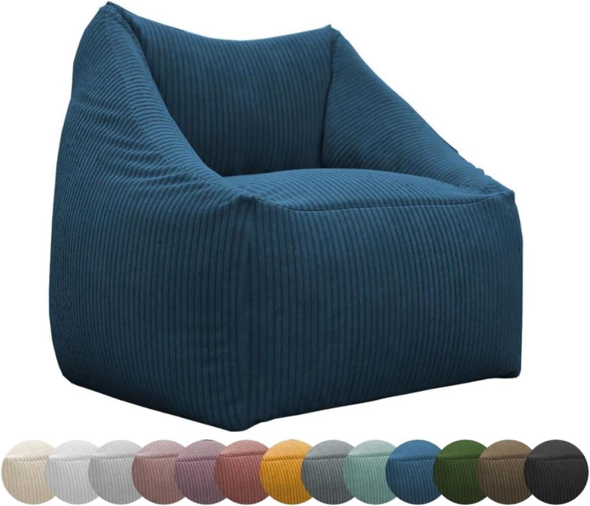 chilly pilley Cord Sitzsack Sitzkissen EPS-Perlen Füllung Bodenkissen Sessel Gartenkissen Kissen Lounge mit Rückenlehne Sitz (Dunkelblau) Bild 1