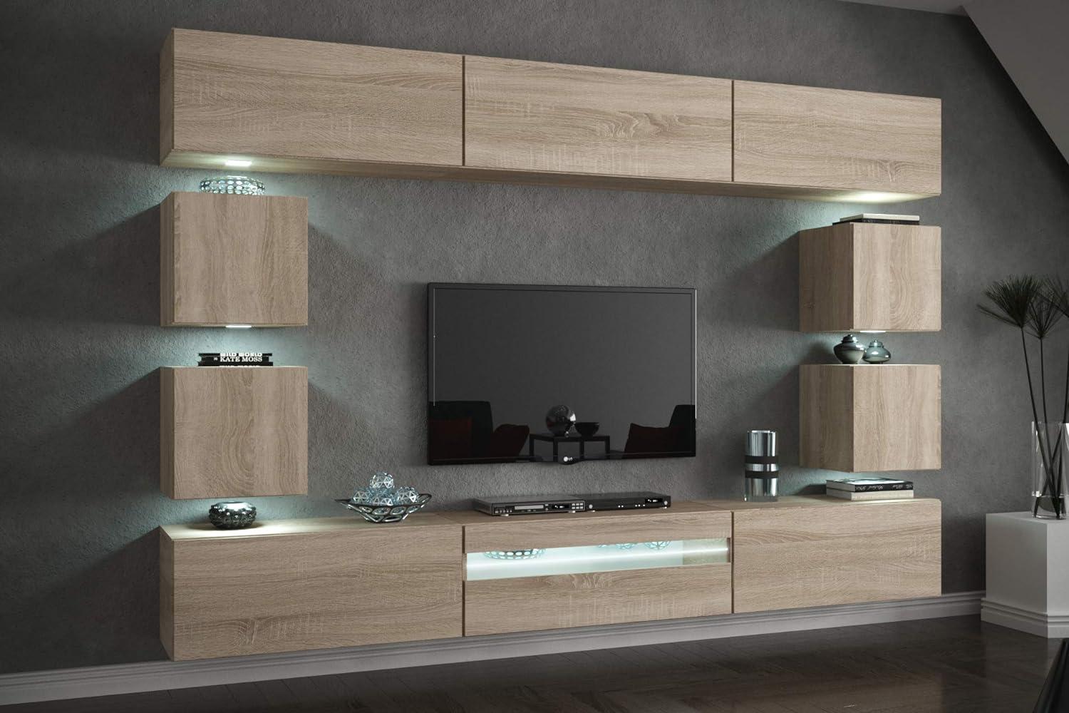 FURNITECH Future C81 Wohnzimmer Wandschrank Mediawand mit Led Beleuchtung Schrankwand Wohnwand Möbel (C81-M-S3 1A (257 cm), Möbel ohne LED) Bild 1
