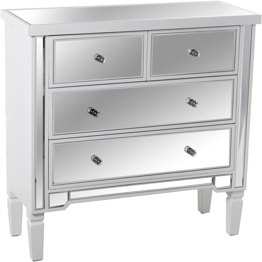 DRW Kommode mit 4 Schubladen aus Holz Weiß und Spiegel 85 x 33 x 84 cm, estandar Bild 1