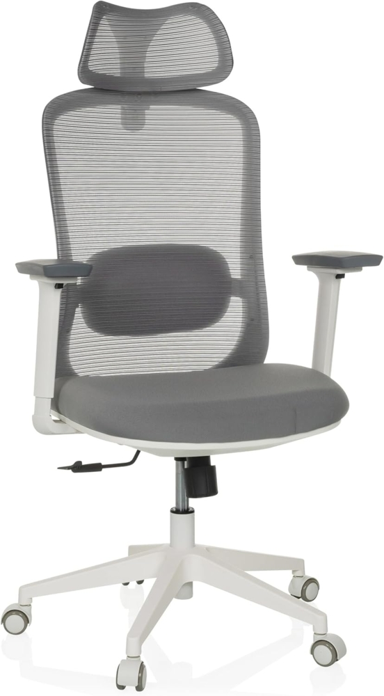 hjh OFFICE Ergonomischer Bürostuhl MIKEO G Drehstuhl mit Lordosenstütze, Netzrücken, Kopfstütze höhenverstellbar, gepolsterter Sitz, Grau Bild 1