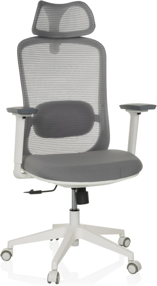 hjh OFFICE Ergonomischer Bürostuhl MIKEO G Drehstuhl mit Lordosenstütze, Netzrücken, Kopfstütze höhenverstellbar, gepolsterter Sitz, Grau Bild 1