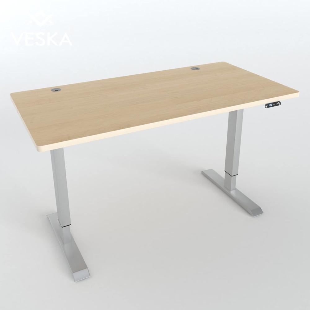 Höhenverstellbarer Schreibtisch (140 x 70 cm) - Sitz- & Stehpult - Bürotisch Elektrisch Höhenverstellbar mit Touchscreen & Stahlfüßen (Silber/Bambus) Bild 1