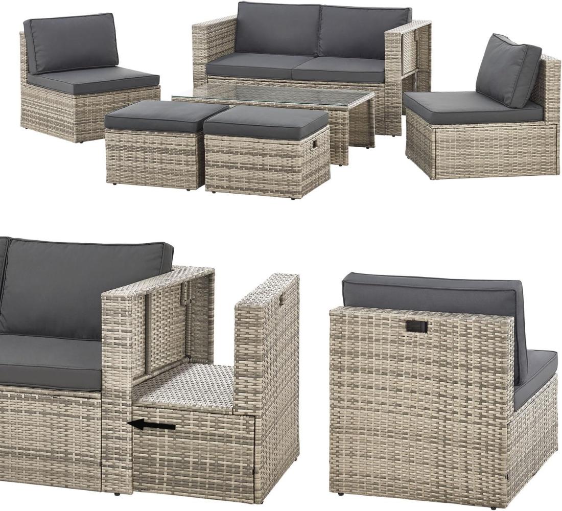 Juskys Polyrattan Gartenmöbel Set Salou - Outdoor Lounge wetterfest 6 Personen - Sitzecke mit Tisch & Kissen für Garten, Balkon, Terrasse - Grau Bild 1