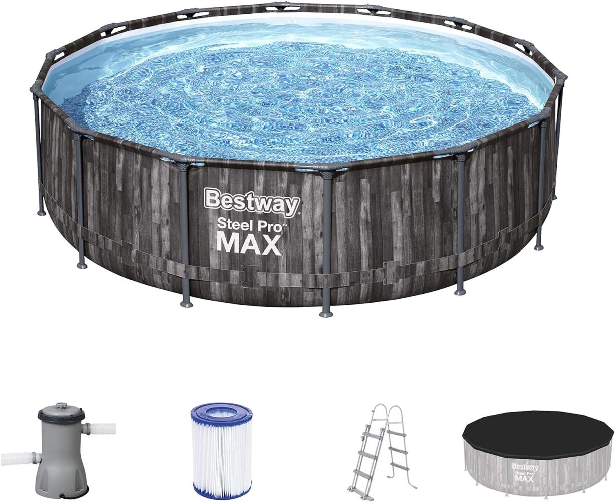 Steel Pro Max Rahmenpool 427X107 Holzimitat 14Ft Bestway 5In1 + Pumpe + Leiter Bild 1