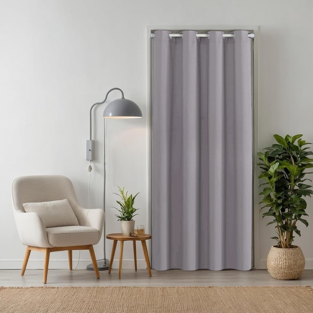 tinycurtains Türvorhang für alle gängigen Türgrößen, Thermovorhang (ohne Stange) Türgardine, Ösen (1 St), abdunkelnd, 100% Polyester, blickdicht hellgrau Moonlight 195x150cm für Tür, Schrank & Fenster Bild 1