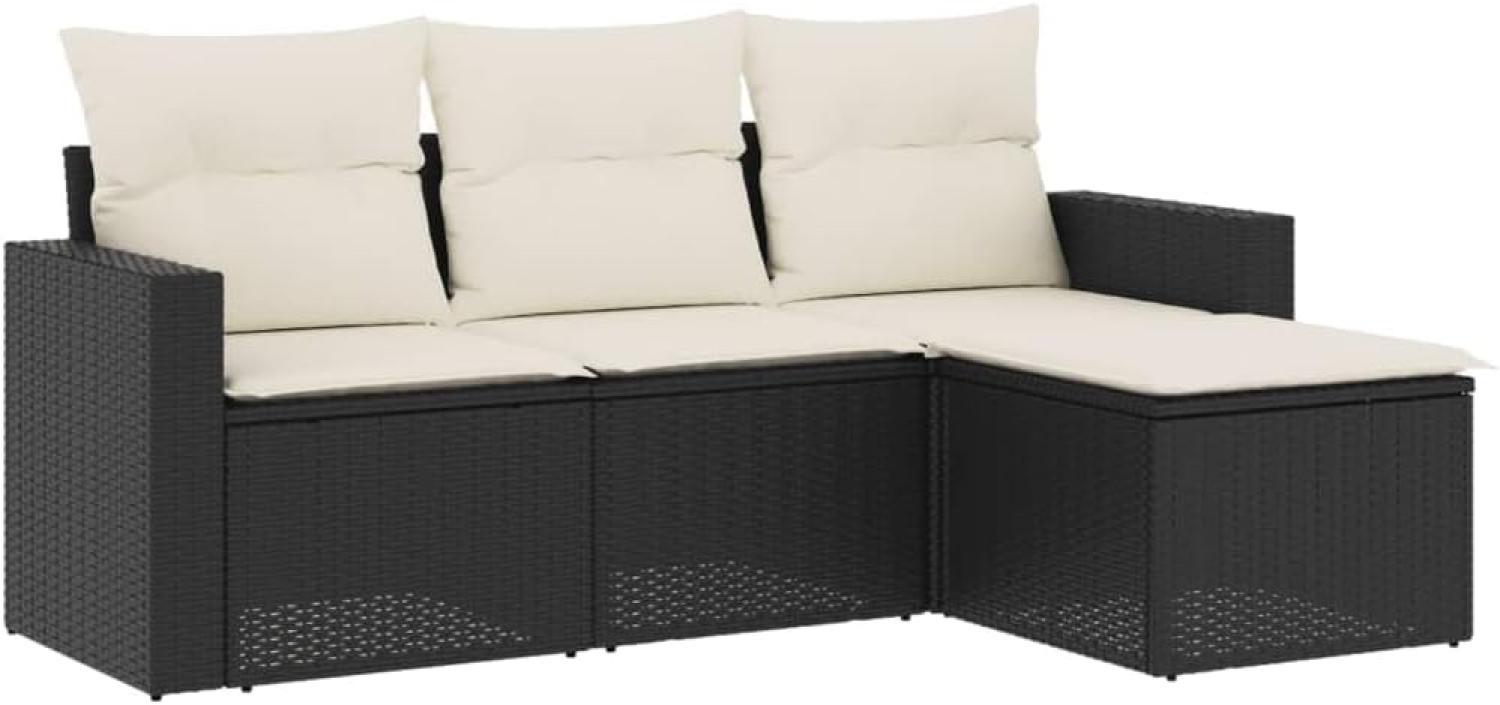 vidaXL 4-tlg. Garten-Sofagarnitur mit Kissen Schwarz Poly Rattan 3251203 Bild 1