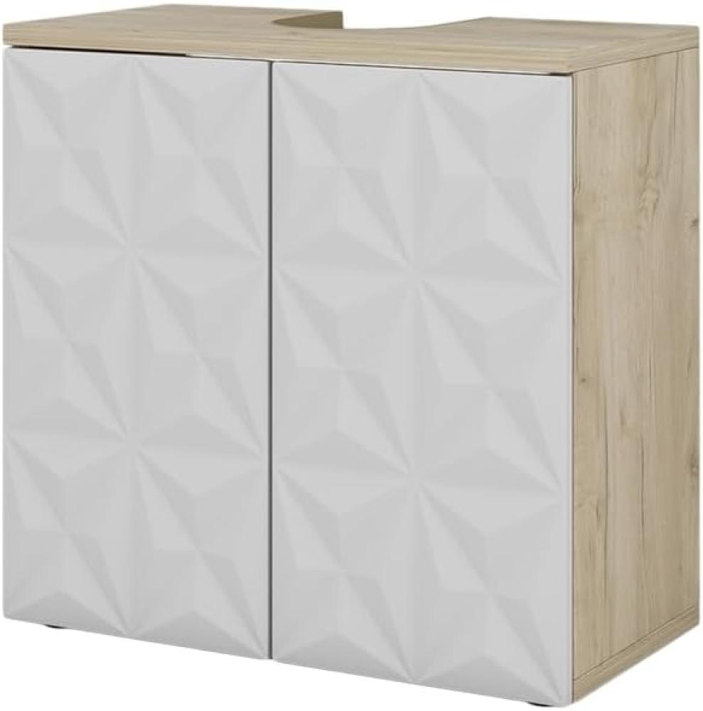 Vicco Waschtischunterschrank Waschbeckenunterschrank Edge Eiche Weiß modern 60x57 cm Badezimmer Schrank Badschrank Badkommode Badmöbel 2 Türen Bild 1