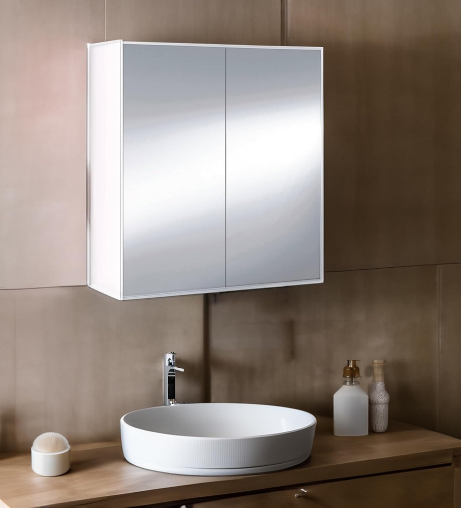 Dmora - Badezimmer-Hängeschrank Lafayette, Säulenschrank für Badezimmer, Hängendes Schließfach, Glänzende weiße Farbe, cm 60x21h65 - 2 Türen Bild 1