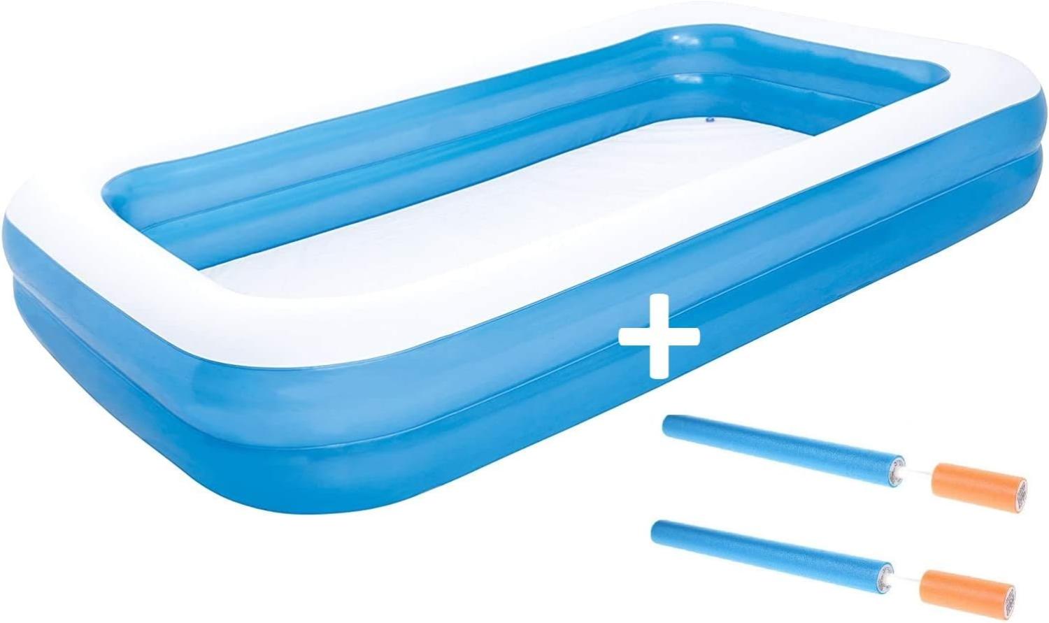 Bestway Pool aufblasbares Planschbecken 305x183x46cm Schwimmbecken + 2X Wasserkanonen 66cm Bild 1