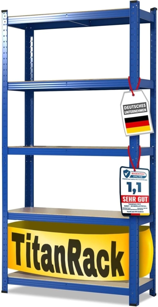 KARAT Schwerlastregal, 180 x 90 x 60 cm Metallregal, Kellerregal, Lagerregal, Steckregal- aus Stahl Metall TÜV/GS-geprüft - 5 verstellbare Böden (blau) Bild 1