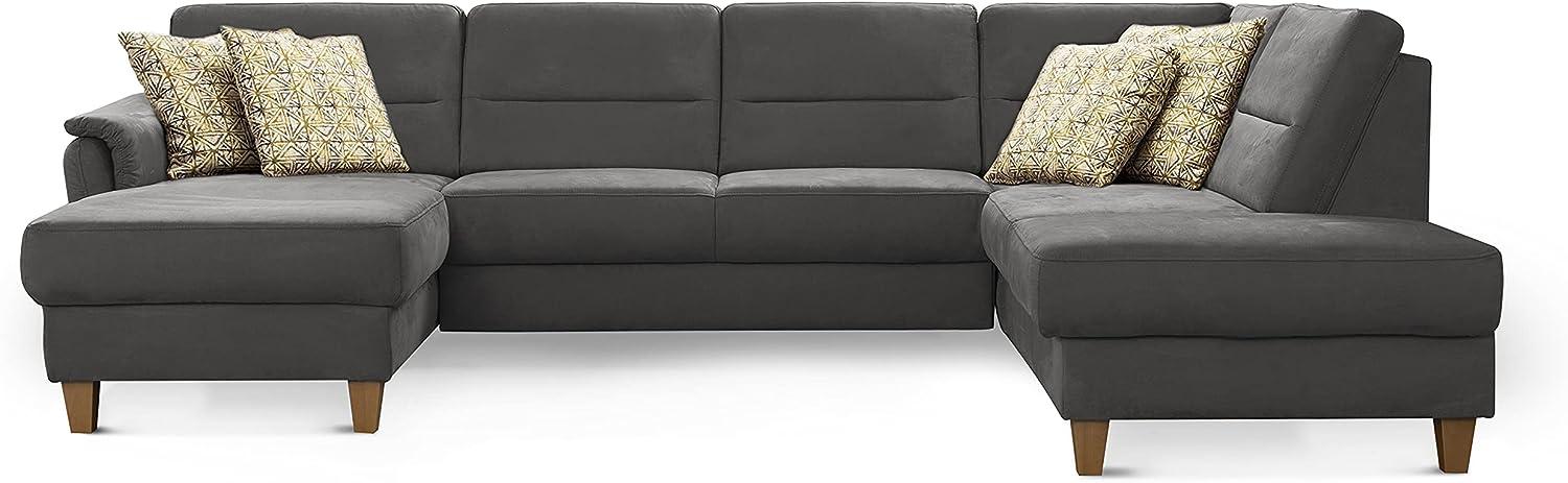 CAVADORE Wohnlandschaft Palera / U-Form Sofa mit Schlaffunktion, Stauraum und Federkern / 314 x 89 x 212 / Mikrofaser, Grau Bild 1