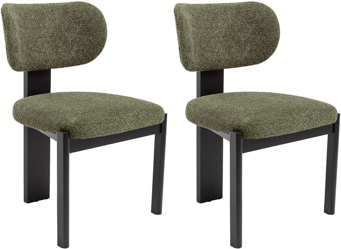 Vente-unique - Stuhl 2er-Set - Bouclé-Stoff & Kautschukholz - Schwarz & Khaki - WILANA Bild 1