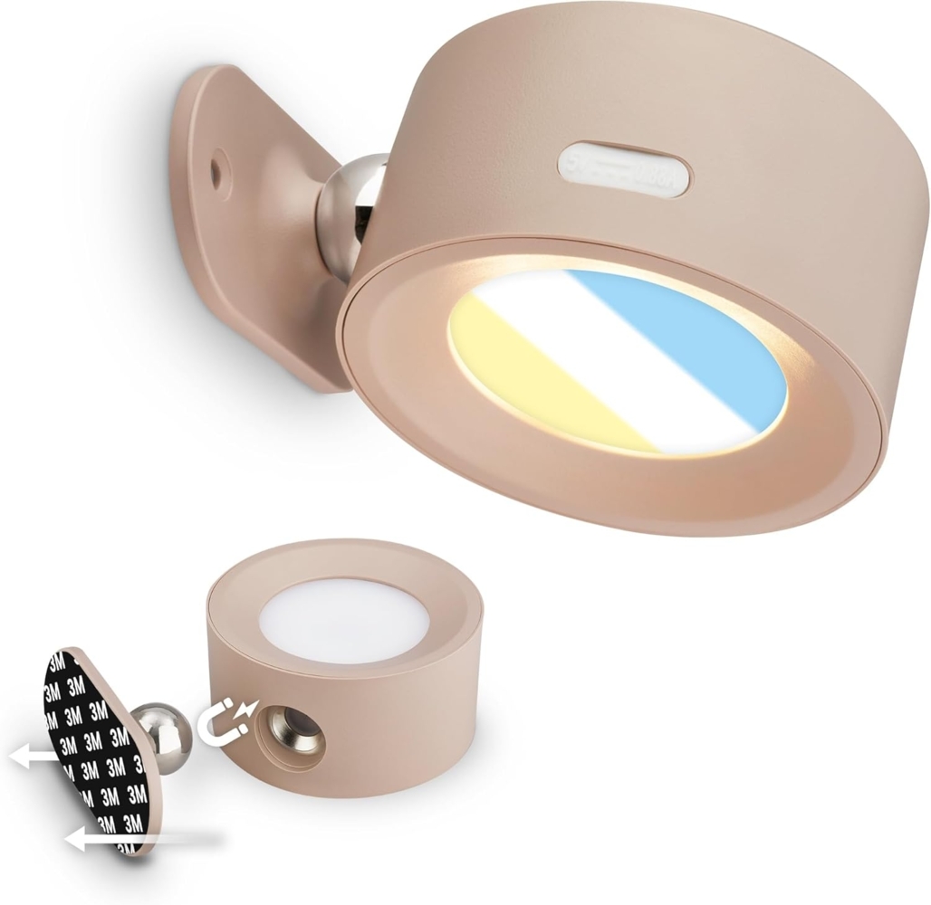 BRILONER Sticklights - LED Wandleuchte ohne Stromanschluss und ohne Bohren mit Akku, Touch, dimmbar, CCT, magnetisch abnehmbar, Wandlampe zum Kleben, Leselampe, Flurlampe, 9 x 7,5 x 4 cm, Beige Bild 1
