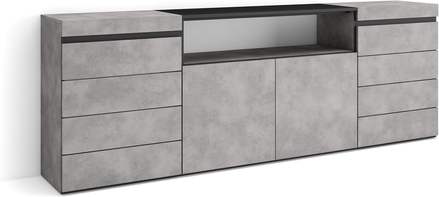 Skraut Home | Kommode mit Schubladen | Aufbewahrungsschrank | 214x75x35 cm | Für Schlafzimmer, Zimmer | Sideboard, Schrank | Moderner Stil | Zement Bild 1