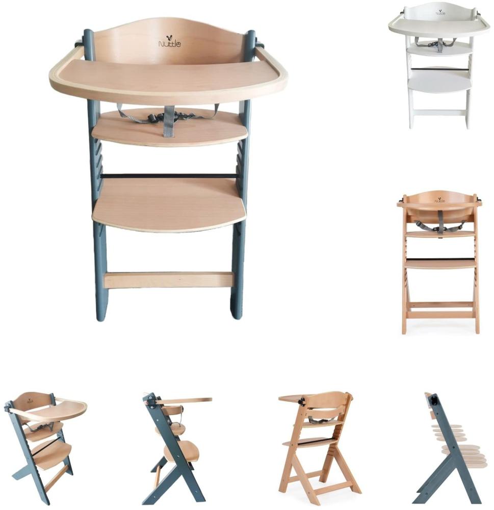 Cangaroo Kinderhochstuhl Nuttle 2 in 1 aus Holz, Treppenstuhl, verstellbar, Gurt grau Bild 1