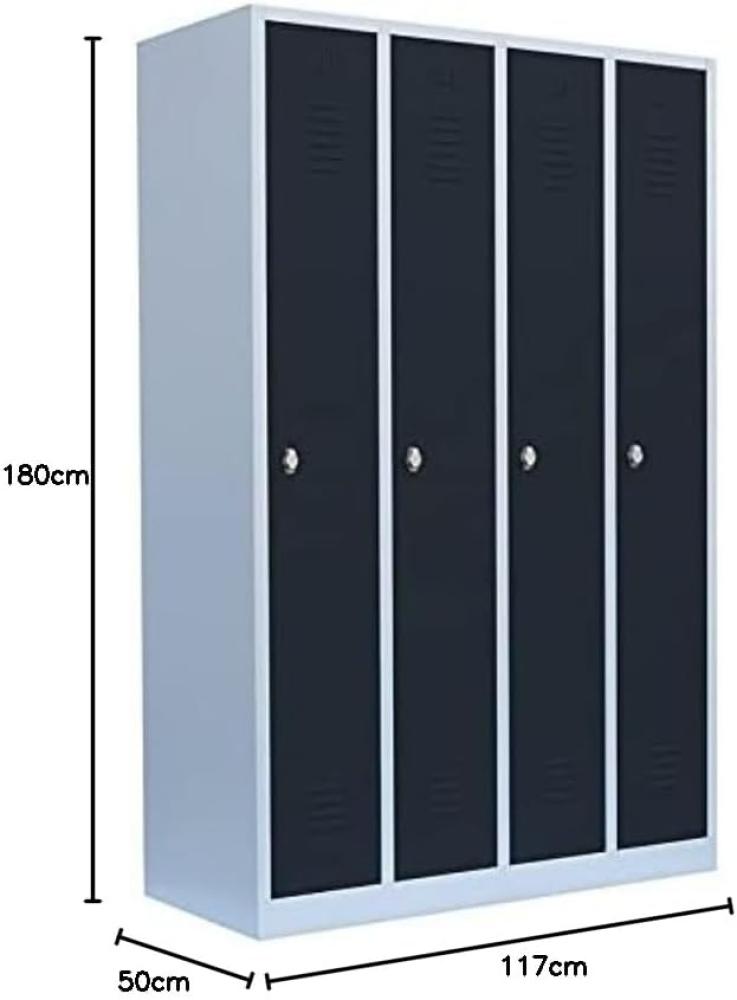 Spind Garderobenschrank Stahlschrank Metallschrank Kleiderspind 180 x 117 x 50 cm Lichtgrau/Anthrazit 4 Abteile Abteilbreite ca. 300 mm 510148 Bild 1